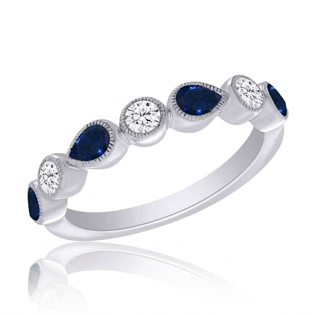 Lab-Grown Diamond & Created Sapphire Alternating Band | 10K White Gold | 0.20 CT Lab-Grown Diamond & 0.95 CT Created Sapphire | LGR45331-SDSF - Brownee Jewelers