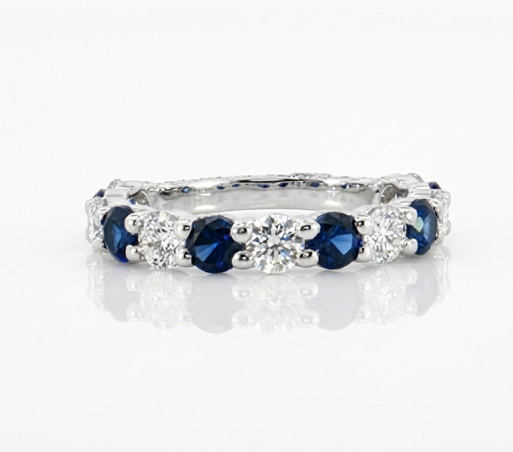 Sapphire & Lab-Grown Diamond Band | 1.00 ctw Diamonds | 1.45 ctw Blue Sapphires | 10K White Gold - Brownee Jewelers