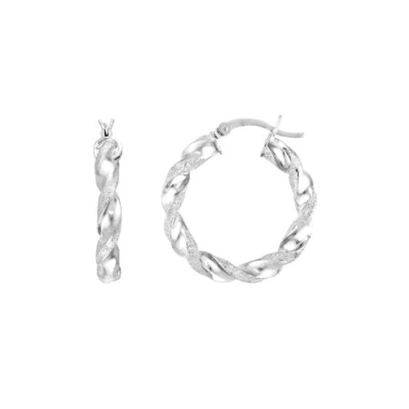 25 Millimeter Satin Twist Hoop Earrings in Rhodium-Plated Sterling Silver