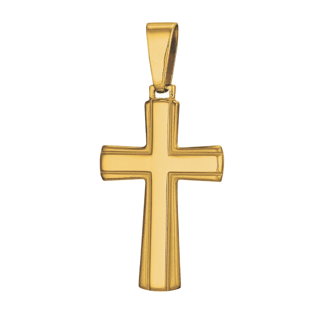 Polished Satin-Edged Ribbed Cross Charm | Sterling Silver & 18K Gold Plated | SSG-70-532 - Brownee Jewelers