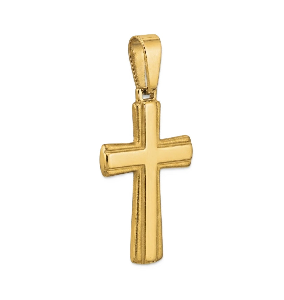 Polished Satin-Edged Ribbed Cross Charm | Sterling Silver & 18K Gold Plated | SSG-70-532 - Brownee Jewelers