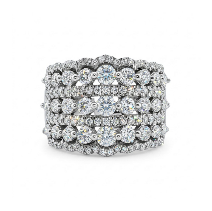 Round Diamond Scalloped Wide Band | 10K White Gold | Multi-Row Statement Ring | SKR34862-200NJ - Brownee Jewelers