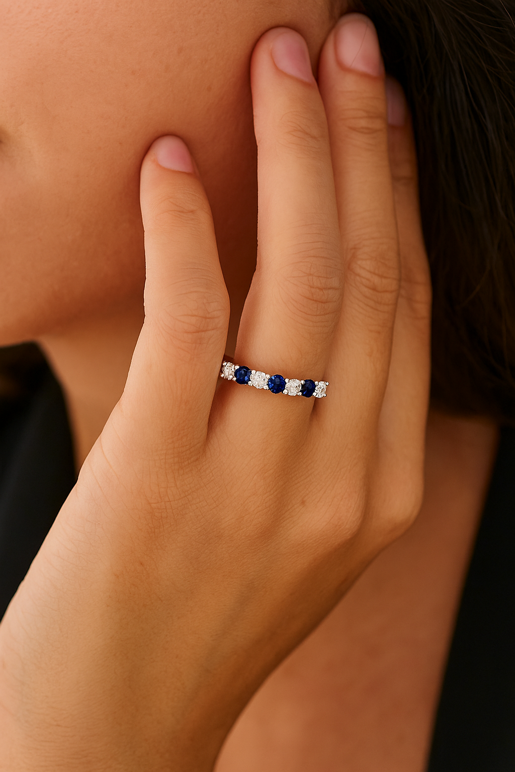 7 stone ring alternating Sapphire and Diamond LG