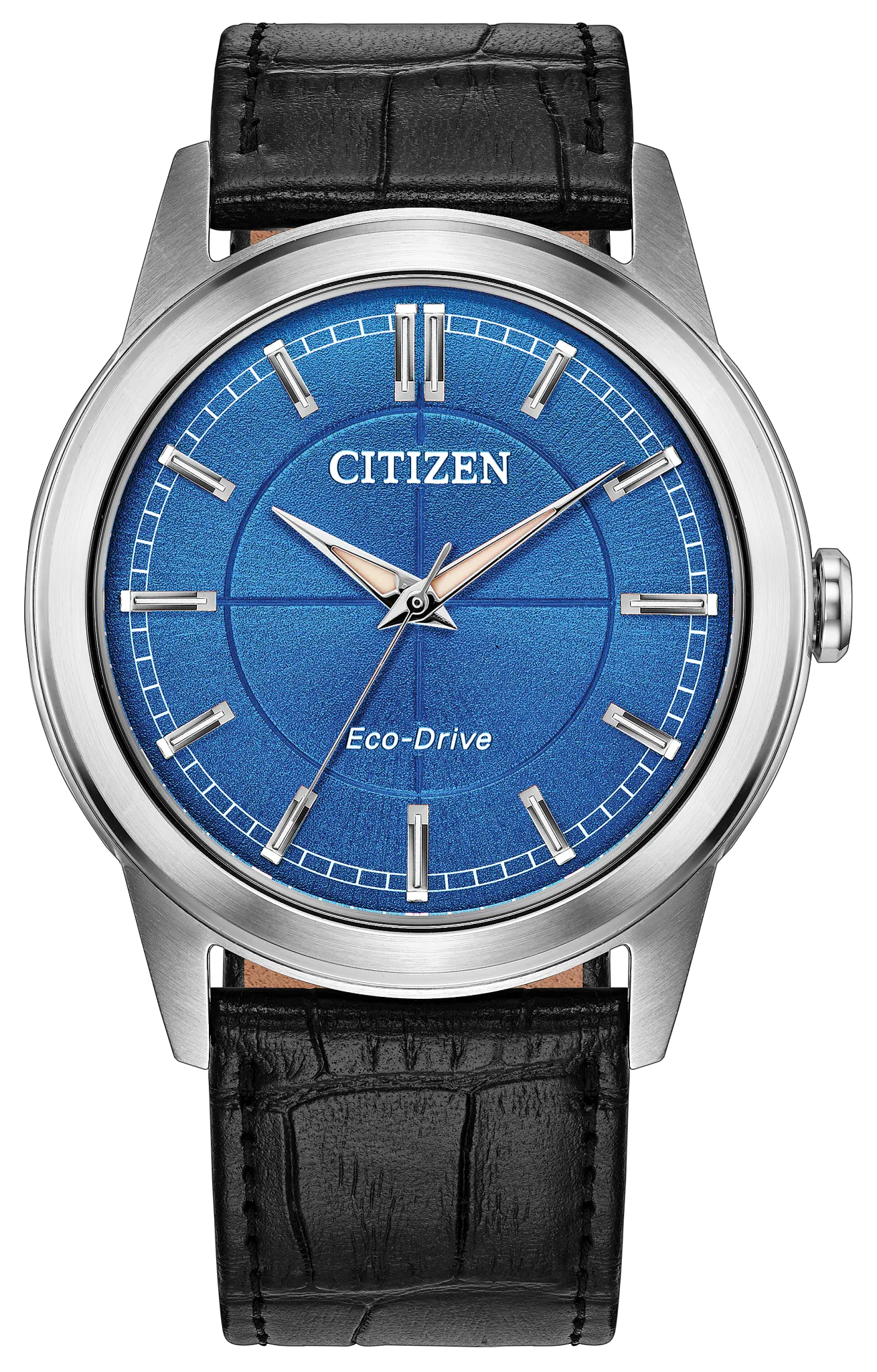 Citizen Unisex Eco-Drive Solar-Powered Watch with a Blue Dial and a Black Leather Strap