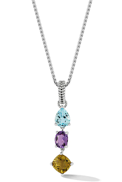 Sterling silver multi gemstone drop necklace 