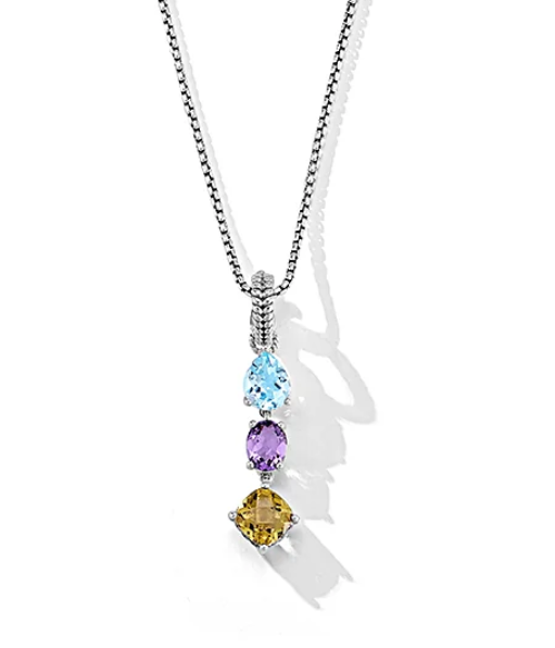 Sterling silver multi gemstone drop necklace 