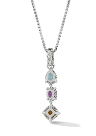Sterling silver multi gemstone drop necklace 