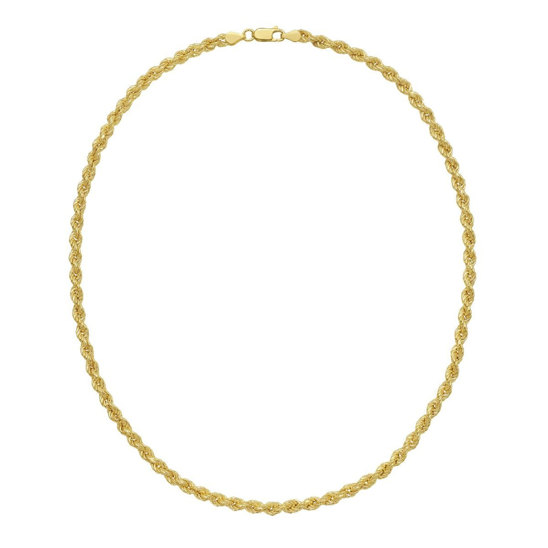 22 Inch Yellow Gold-Plated Sterling Silver Semi-Solid Rope Chain Necklace