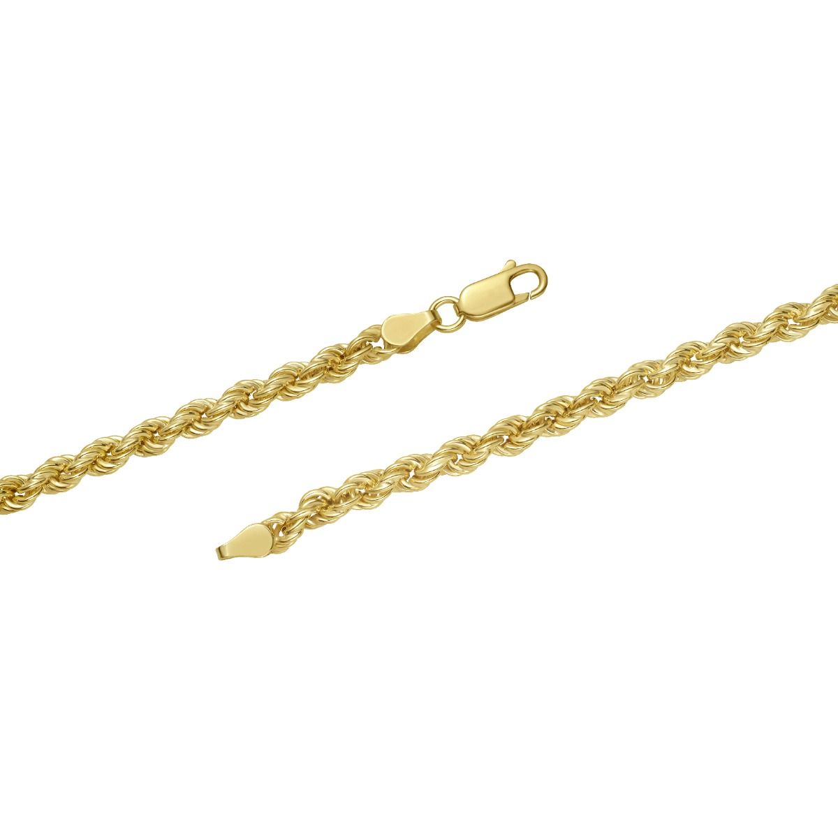22 Inch Yellow Gold-Plated Sterling Silver Semi-Solid Rope Chain Necklace
