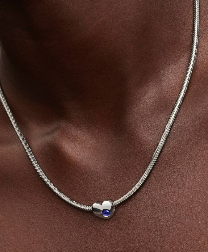 Pandora September Birthstone Heart Charm in Sterling Silver with a Blue Man-Made Crystal