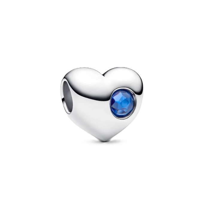 Pandora September Birthstone Heart Charm in Sterling Silver with a Blue Man-Made Crystal