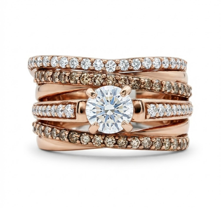 0.72 ct Round Diamond Bridal Set | Diamond Accented Bands | 14K Rose Gold - Brownee Jewelers