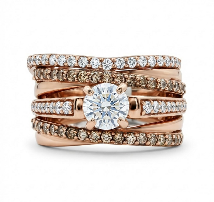 0.72 ct Round Diamond Bridal Set | Diamond Accented Bands | 14K Rose Gold - Brownee Jewelers