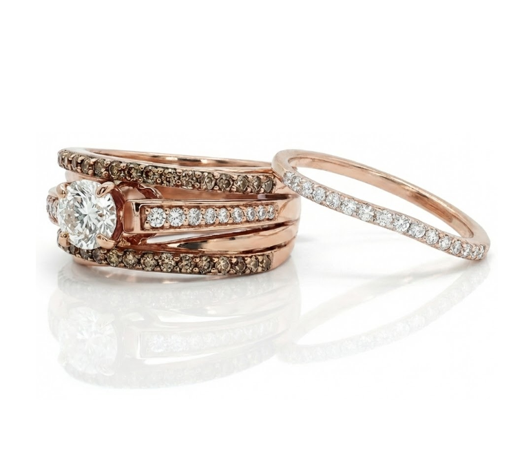 0.72 ct Round Diamond Bridal Set | Diamond Accented Bands | 14K Rose Gold - Brownee Jewelers