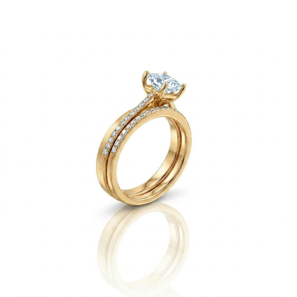 Princess Cut Lab-Grown Diamond Bridal Set | 14K Yellow Gold | Pavé Diamond Engagement Ring Set | 1.01 CT Center - Brownee Jewelers