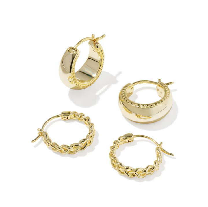 Gabriella Gold Set of 2 Huggie Earrings | Gold-Plated Metal | Mixed Hoop Designs | Earring Set - Brownee Jewelers