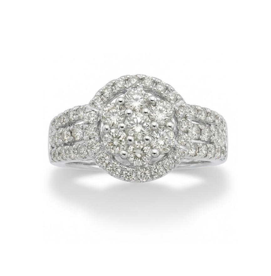 Round Diamond Cluster Ring | 1.00 ctw | 10K White Gold - Brownee Jewelers