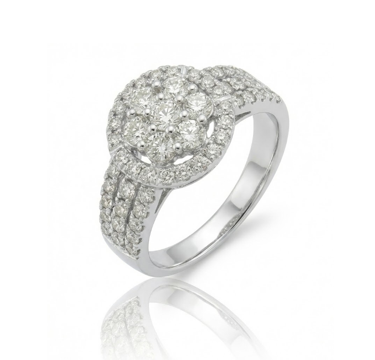 Round Diamond Cluster Ring | 1.00 ctw | 10K White Gold - Brownee Jewelers