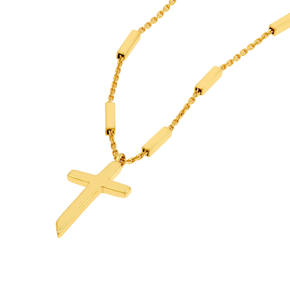 14K Yellow Gold Bar Station Cross Necklace Adjustable 18 Inch
