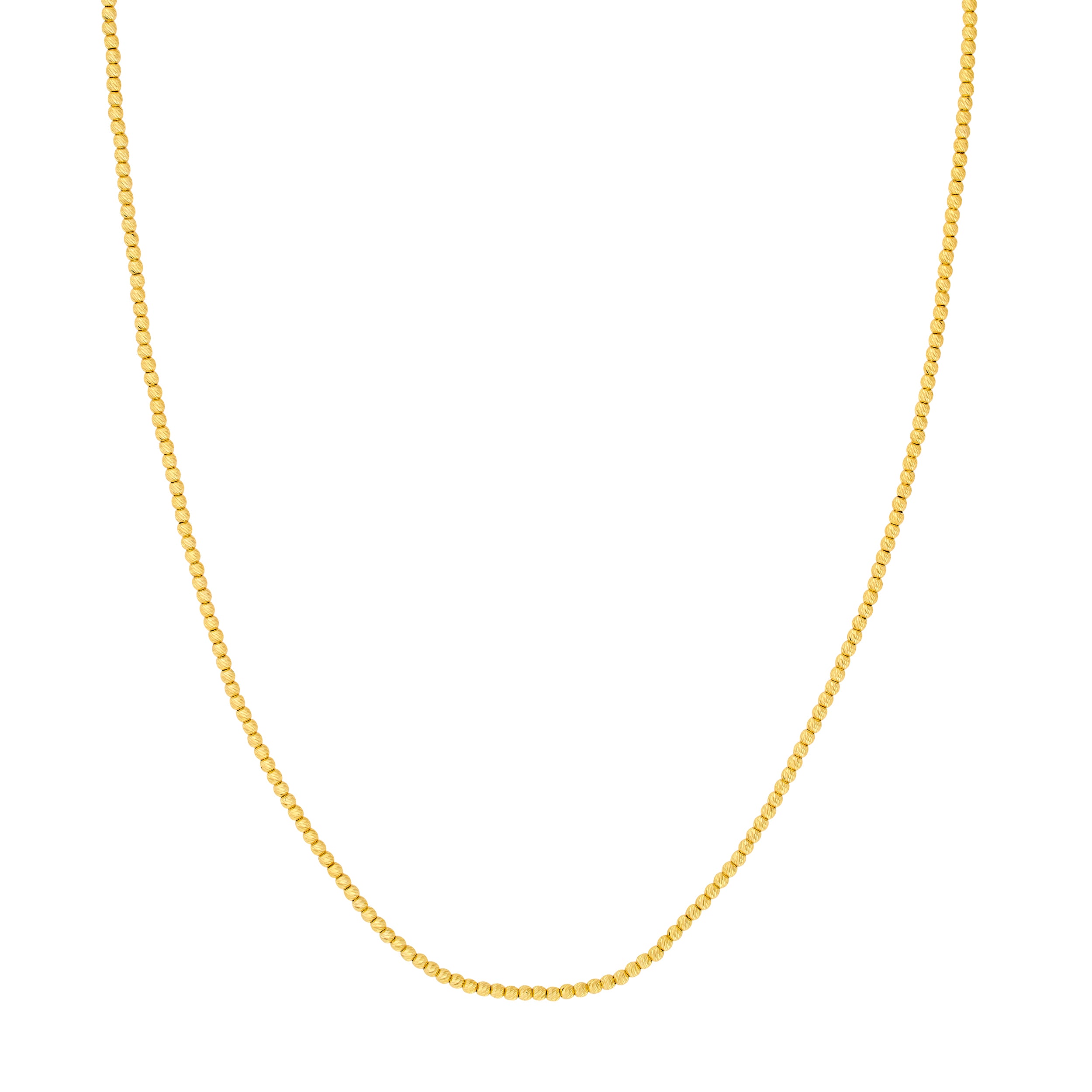 14K Yellow Gold Textured Shimmering Bead Chain Necklace 18"
