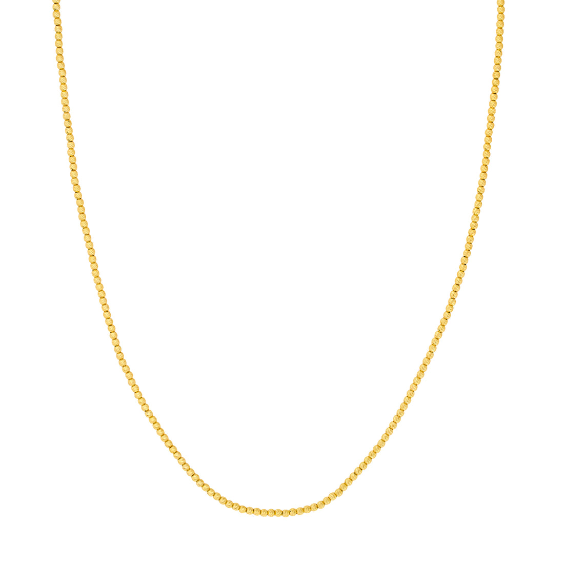 14K Yellow Gold Textured Shimmering Bead Chain Necklace 18"