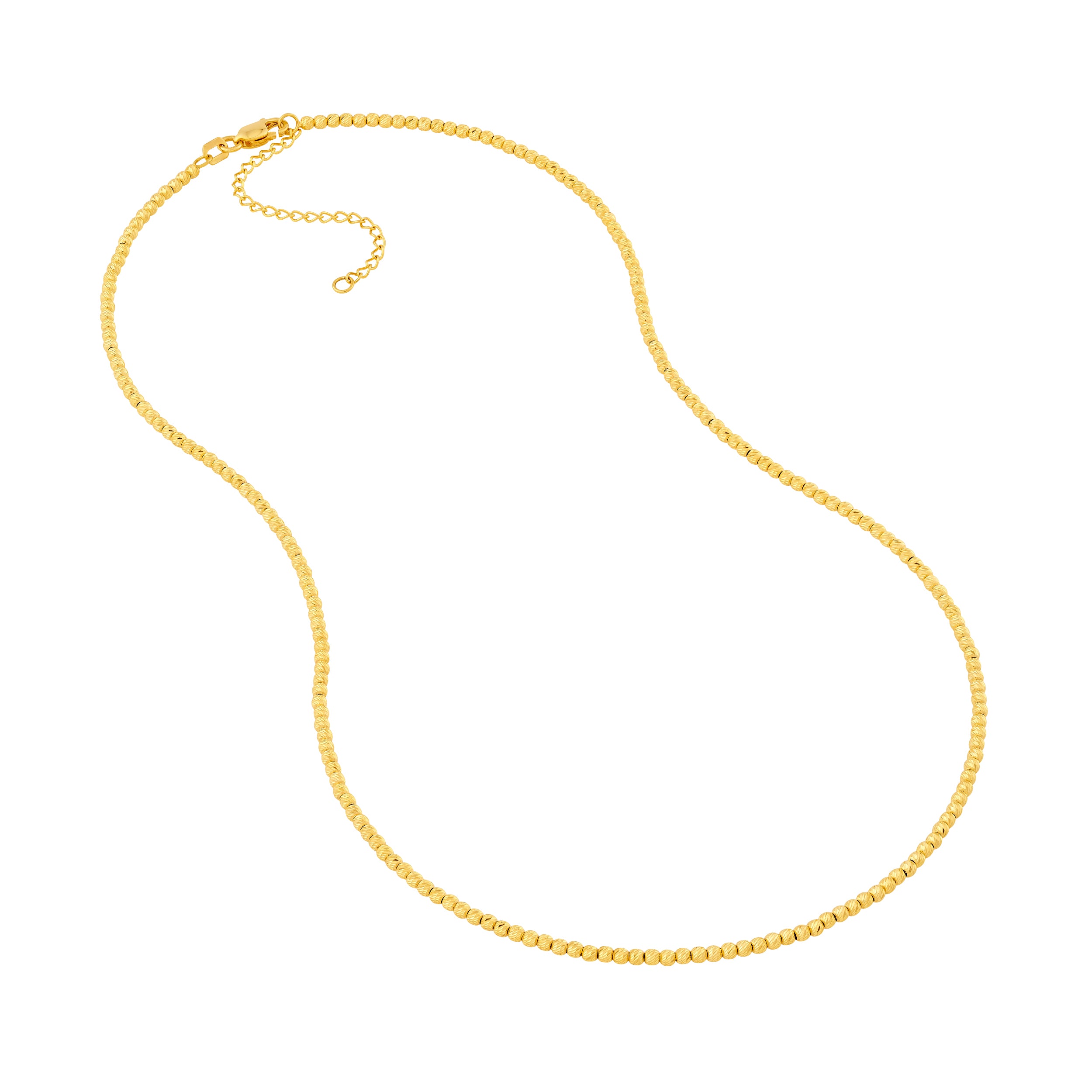 14K Yellow Gold Textured Shimmering Bead Chain Necklace 18"