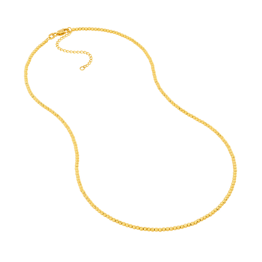 14K Yellow Gold Textured Shimmering Bead Chain Necklace 18"