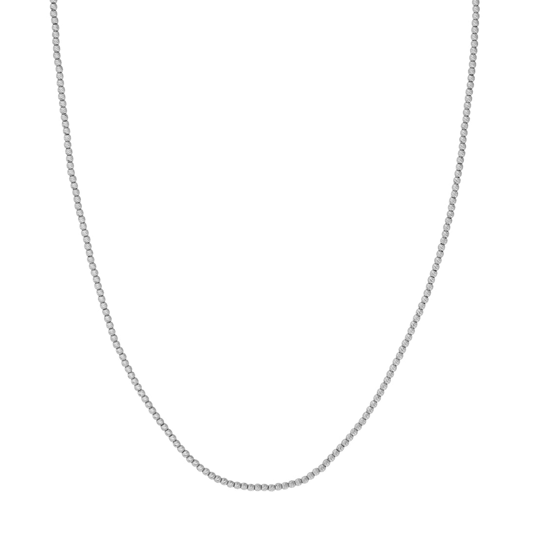 14K White Gold Textured Shimmering Bead Chain Necklace 18"