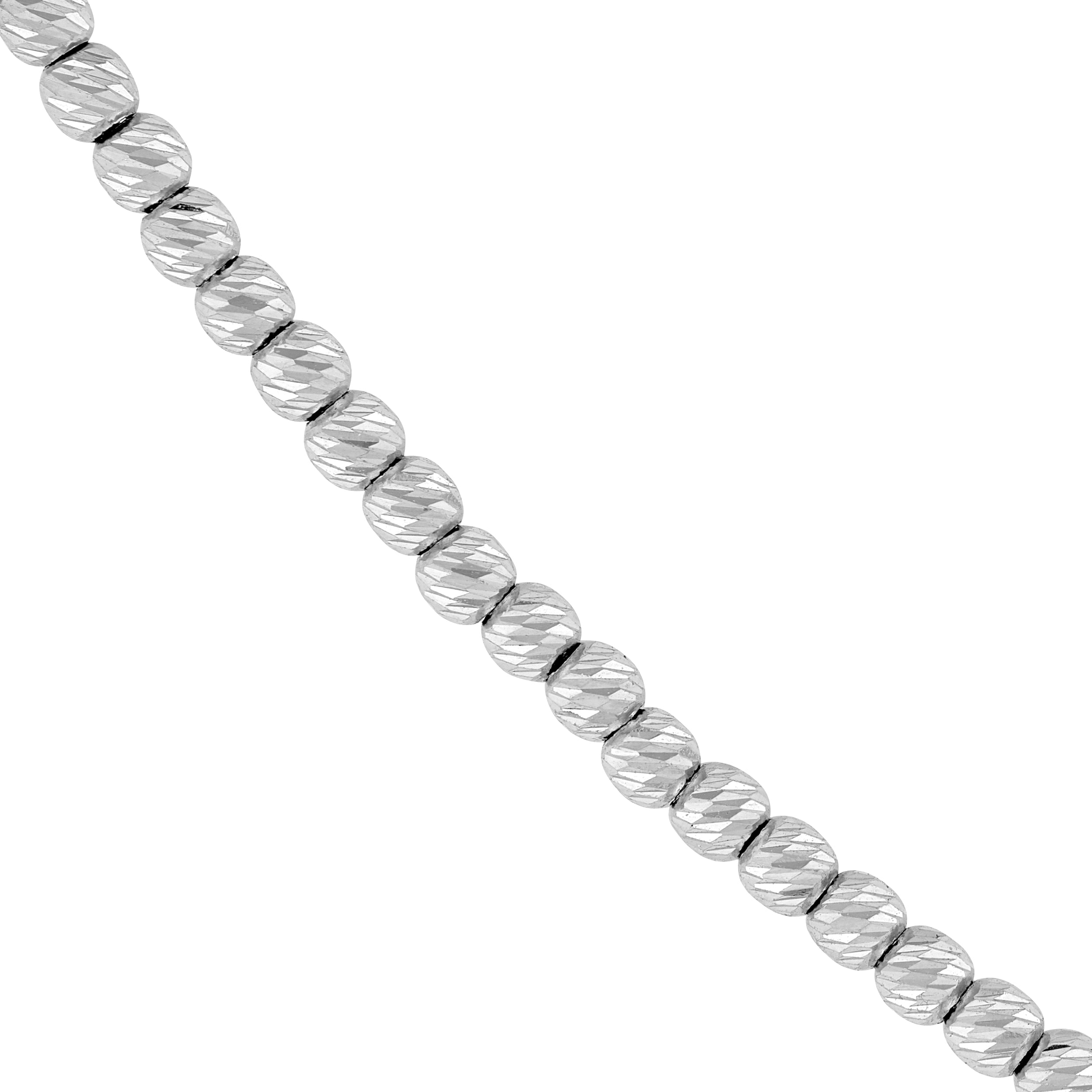 14K White Gold Textured Shimmering Bead Chain Necklace 18"