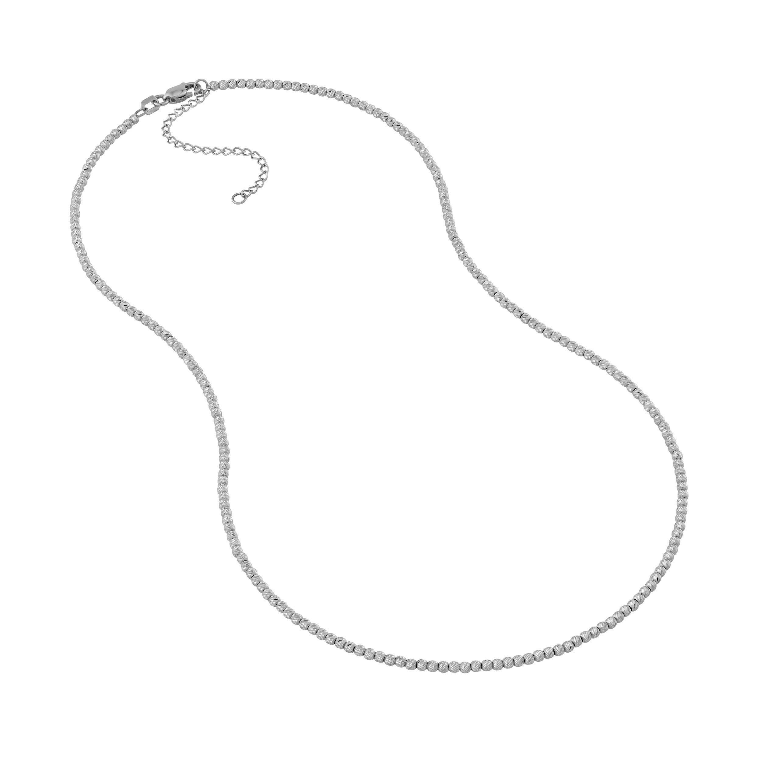 14K White Gold Textured Shimmering Bead Chain Necklace 18"