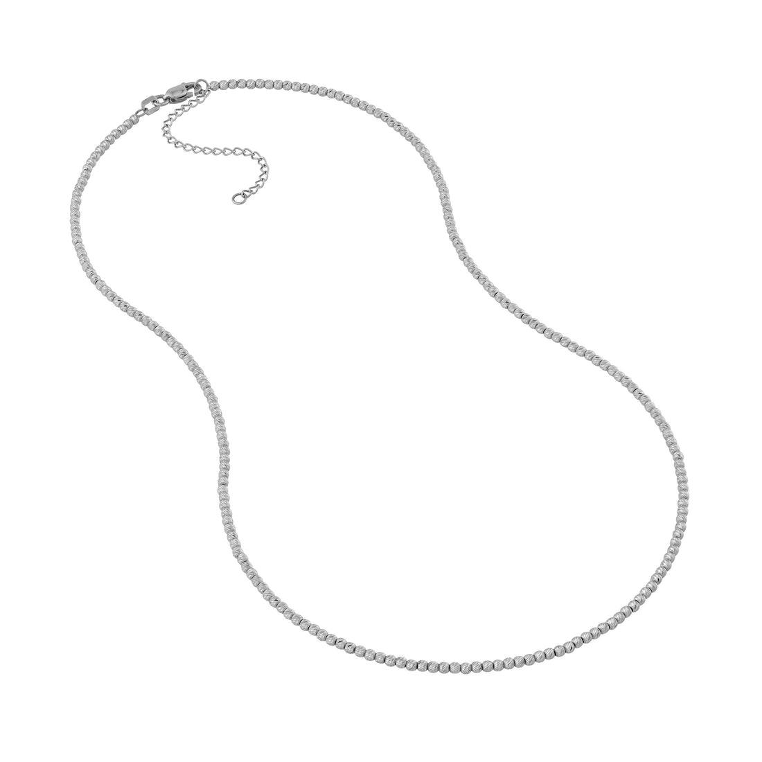 14K White Gold Textured Shimmering Bead Chain Necklace 18"