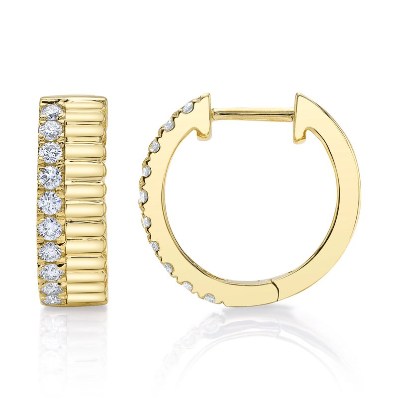 SHY CREATION | 0.34 CTW DIAMOND RIBBED HUGGIE EARRINGS | 14K YELLOW GOLD | SC22009148 - Brownee Jewelers