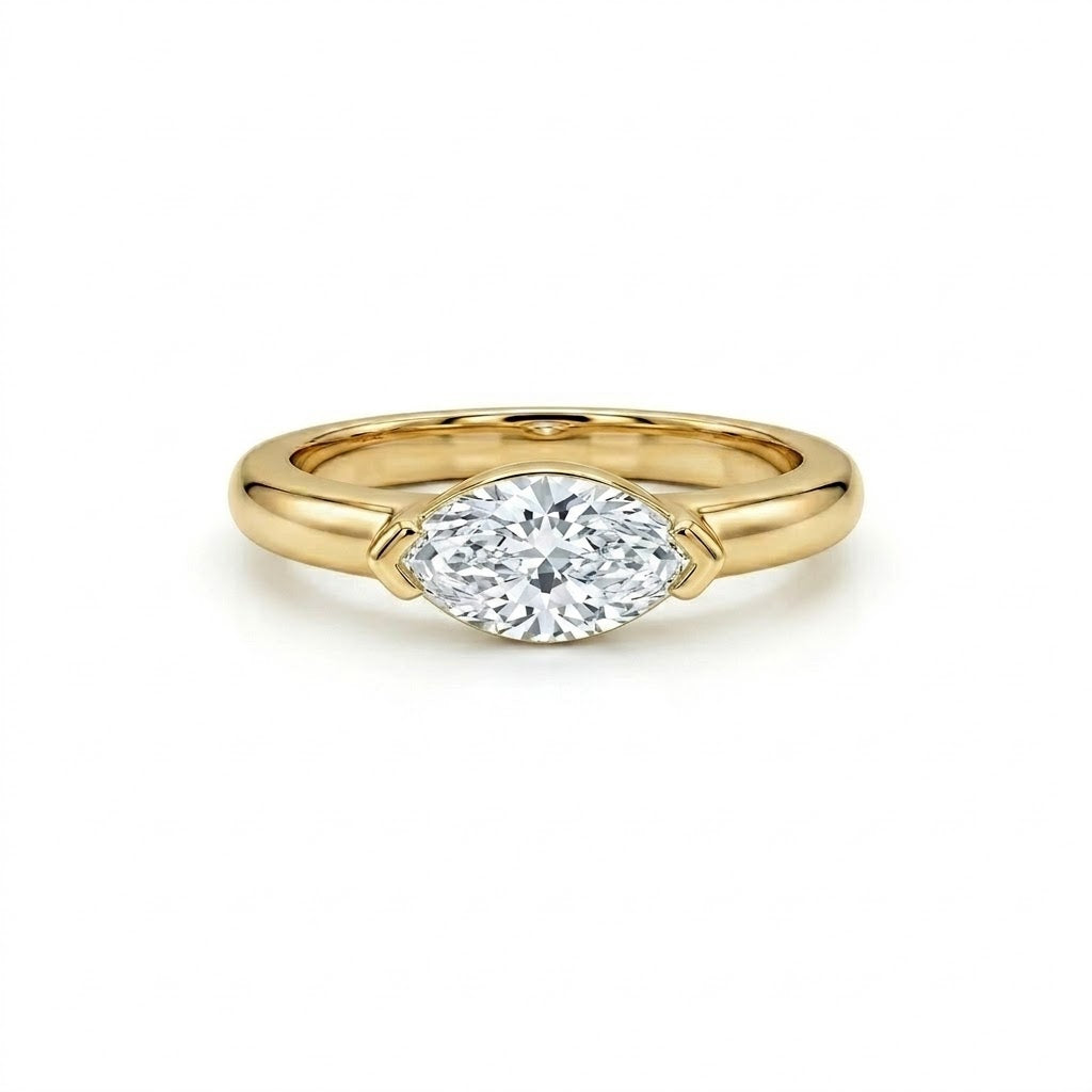 Marquise Diamond Solitaire Engagement Ring | 14K Yellow Gold | 1 CT Marquise Diamond Ring | Classic Minimalist Setting - Brownee Jewelers