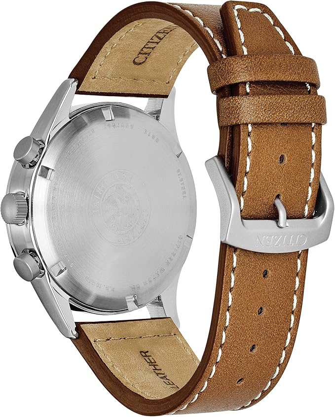 Citizen Eco-Drive Chronograph Blue Dial Brown Leather StrapWatch