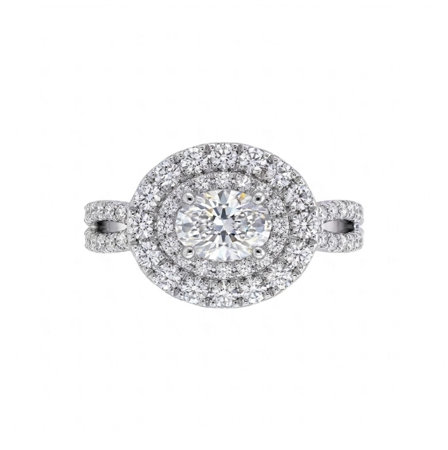 Oval Double Halo Diamond Ring | 14K White Gold | GAL201717841 - Brownee Jewelers