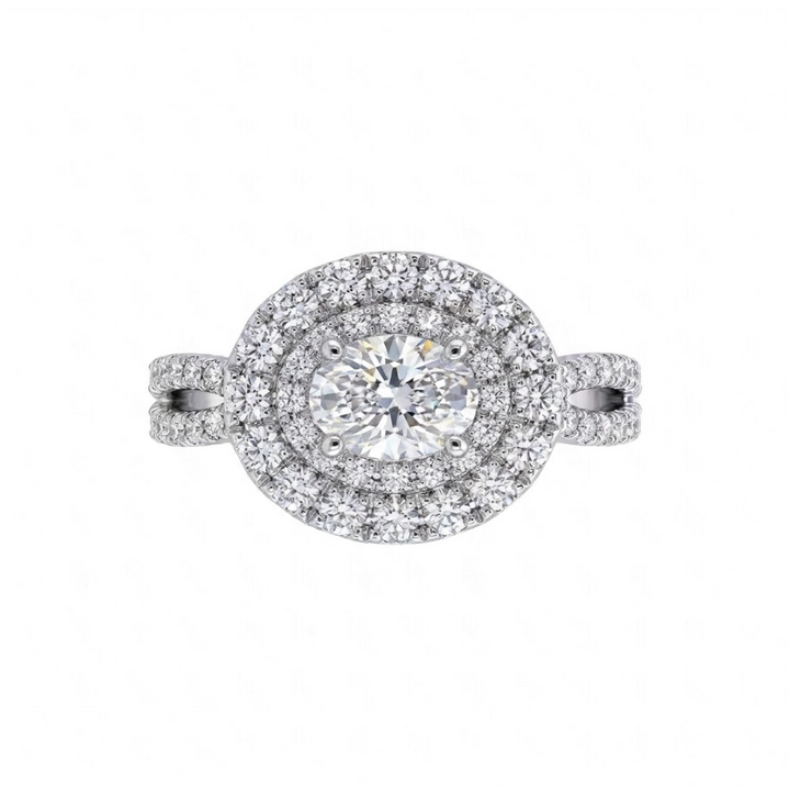 Oval Double Halo Diamond Ring | 14K White Gold | GAL201717841 - Brownee Jewelers