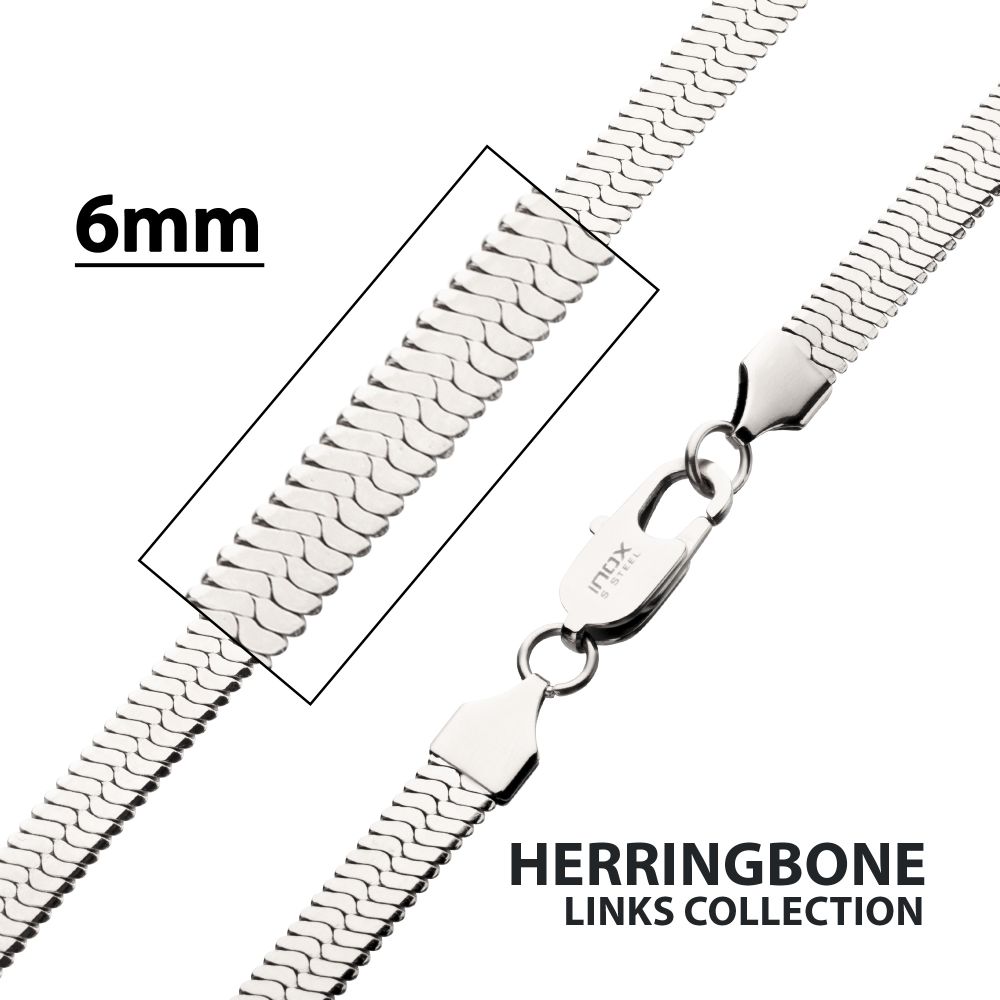 22 Inch Length and 6mm Width Stainless Steel Herringbone Chain Necklace