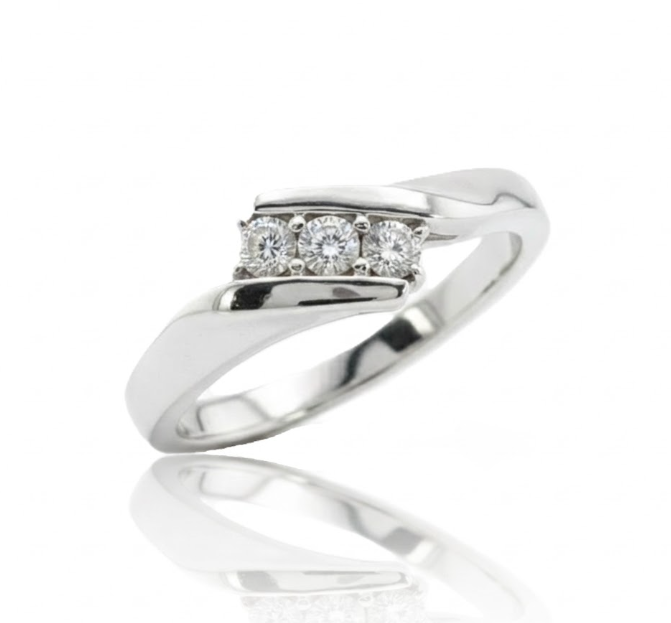 Diamond Accent Ring | 10K White Gold | Diagonal Cluster Fashion Ring - Brownee Jewelers