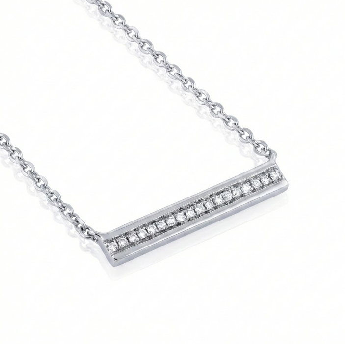 SHY CREATION | 0.06 CTW DIAMOND HORIZONTAL BAR NECKLACE | 14K WHITE GOLD | SC55001722 - Brownee Jewelers