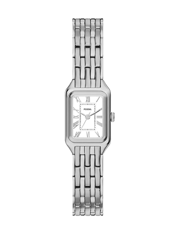 Raquel Mini Three-Hand Watch | Fossil | Stainless Steel | White Dial | Rectangular Case - Brownee Jewelers