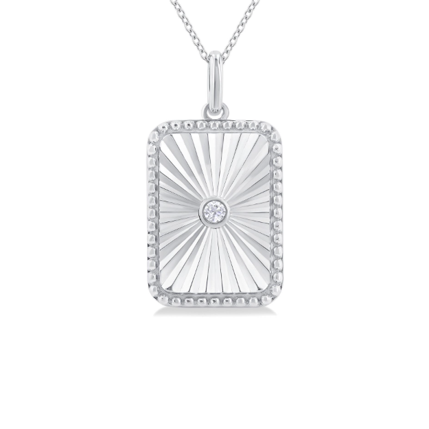 Diamond Medallion Pendant, Round | Sterling Silver | 0.04 ctw | Classic Bezel Accent - Brownee Jewelers