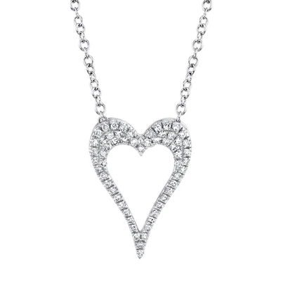 Open Heart Diamond Pendant | 14K White Gold | Pavé Diamonds | Heart Necklace - Brownee Jewelers