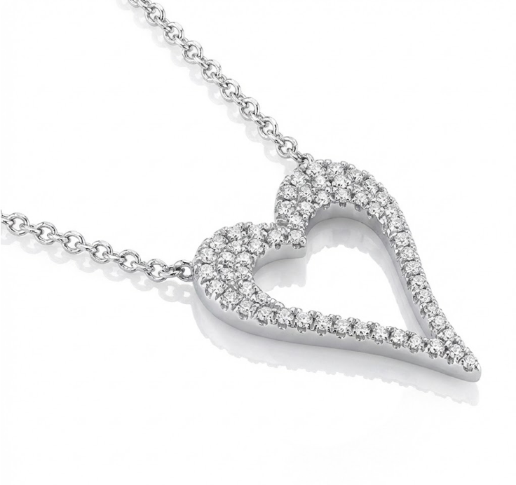 Open Heart Diamond Pendant | 14K White Gold | Pavé Diamonds | Heart Necklace - Brownee Jewelers