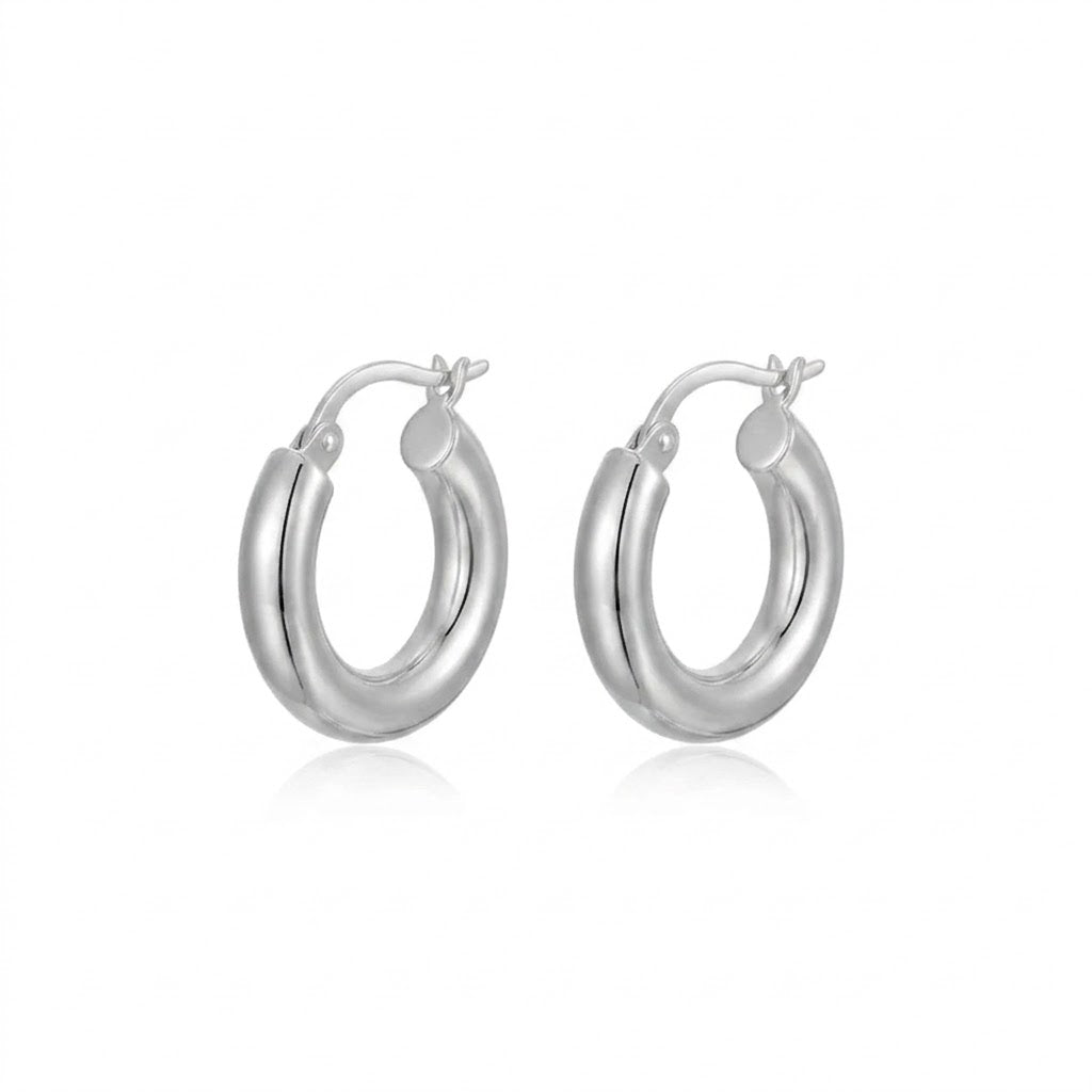 Sterling Silver 4MM Thick Tube Hoop Earrings and 20MM in diameter with a Hinged Closure