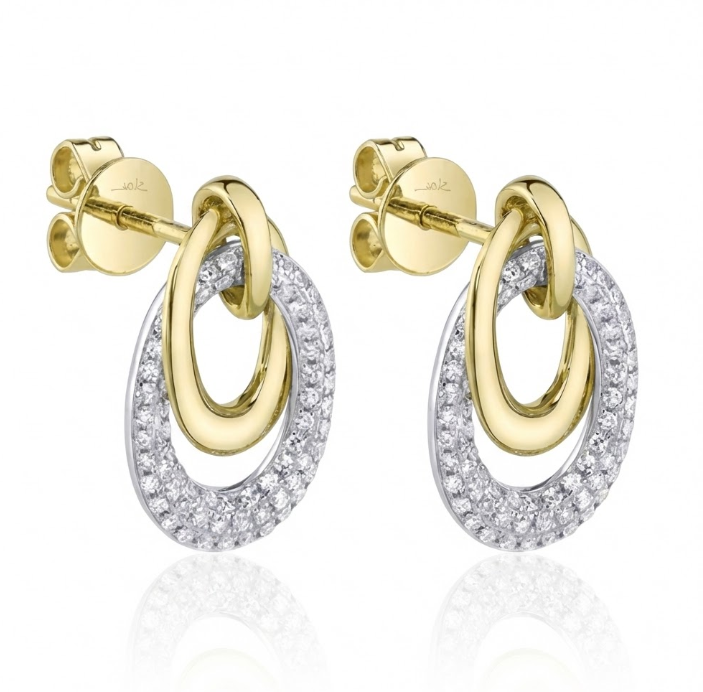 Diamond Pavé Oval Drop Earrings | 14K Yellow & White Gold | 0.29 ctw | Two-Tone Earrings - Brownee Jewelers