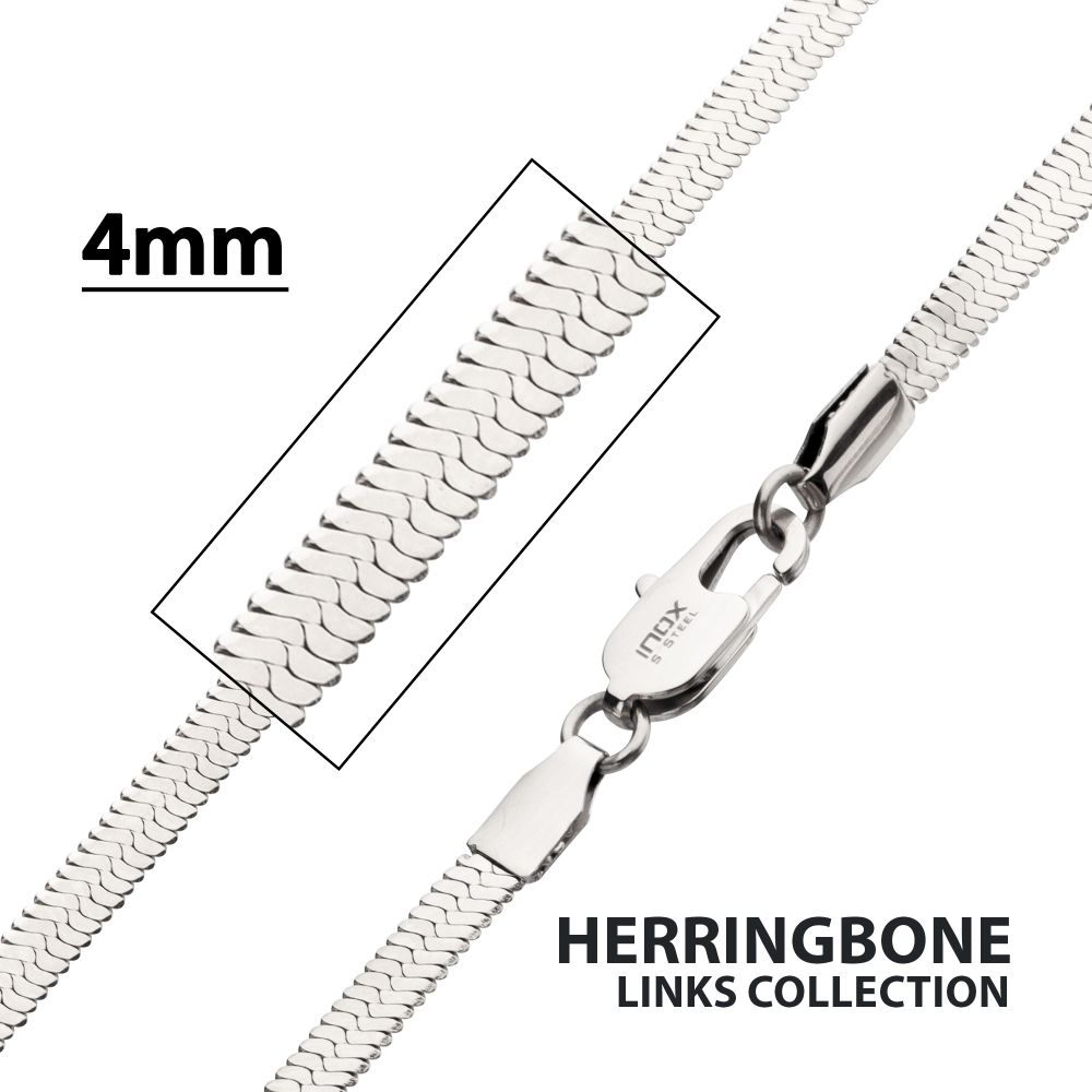 22 Inch Length and 4mm Width Stainless Steel Herringbone Chain Necklace