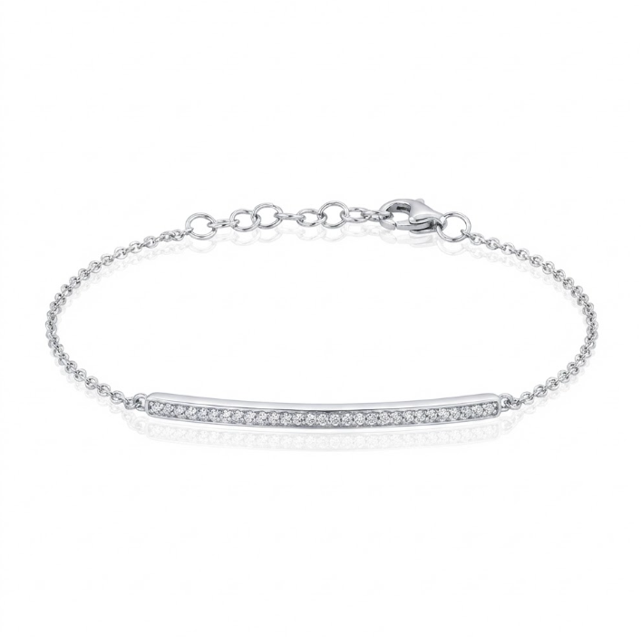 Diamond Bar Bracelet | 14K White Gold | 0.17 ctw | Minimalist Chain Bracelet - Brownee Jewelers
