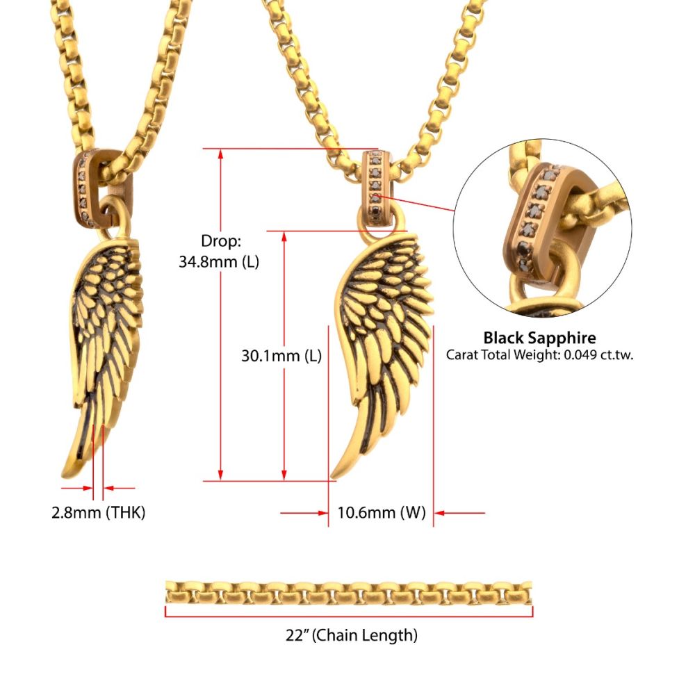 18Kt Gold IP Matte Finish Steel Oxidized Phoenix Pendant with Brown Glint of Black Sapphire Bail