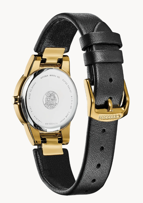 Citizen Axiom | Ladies Eco-Drive Watch | Gold-Tone Stainless Steel | Black Dial | Leather Strap | GA1052-04E - Brownee Jewelers