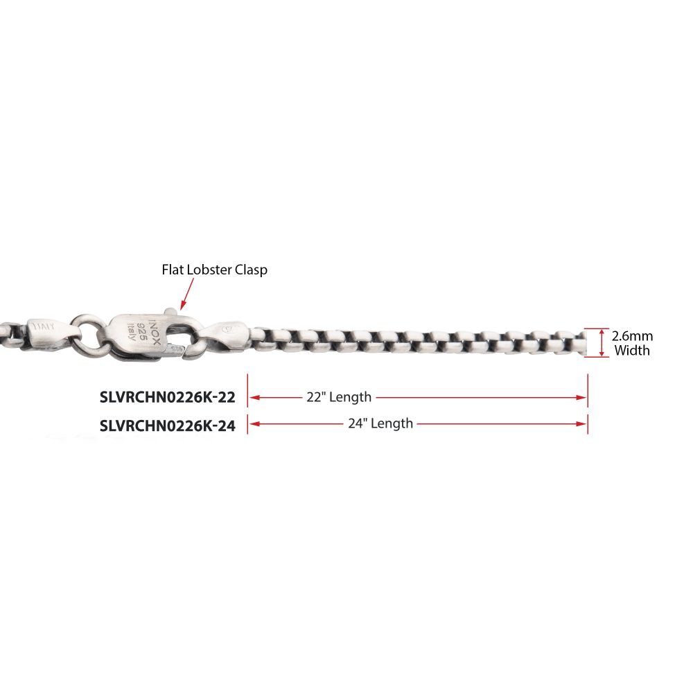 2.6mm 925 Italy Silver Black Rhodium Plated Brushed Satin Finish Box Chain Necklace 22"